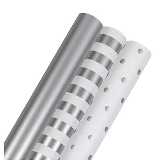 JAM Paper Premium Holiday Assorted Silver Gift Wrap, 3ct.
